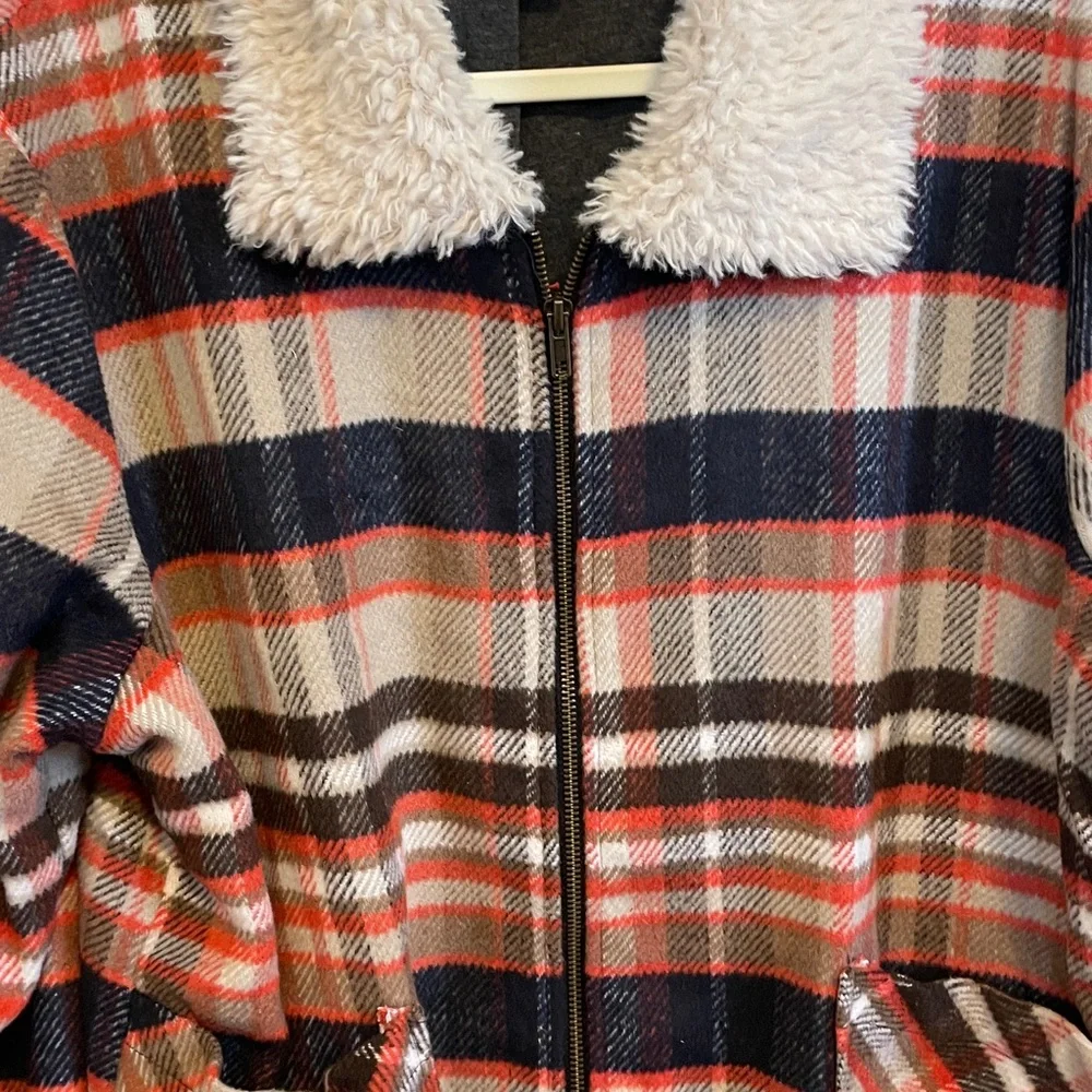 Knox Rose Plaid Bomber Style Jacket with Sherpa Collar, size XL, NWOT